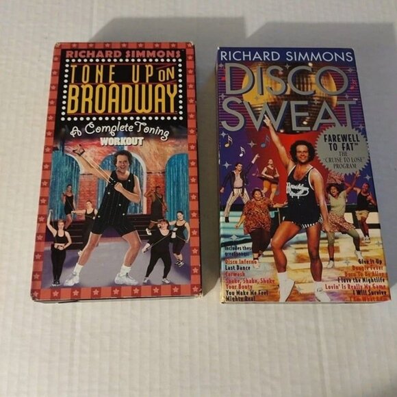 VHS-RICHARD SIMMONS-DISCO SWEAT & TONE UP ON BROADWAY-VHS-SET OF 2. - Picture 1 of 5